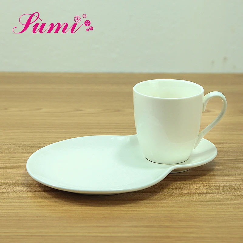 Oem greek eco reusable white ceramic coffee cup set with plate  with spoon