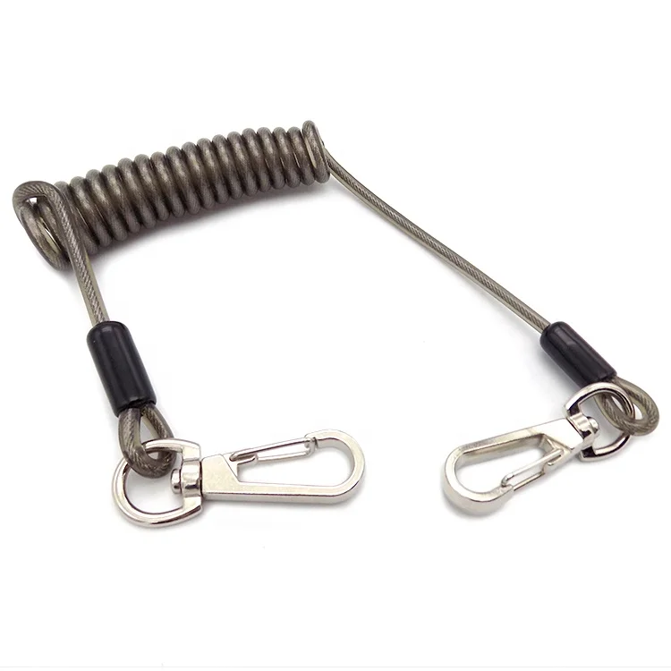 High quality Safety Coated Clear PVC Stainless Stretch Tool Lanyard With Swivel Hook for safety