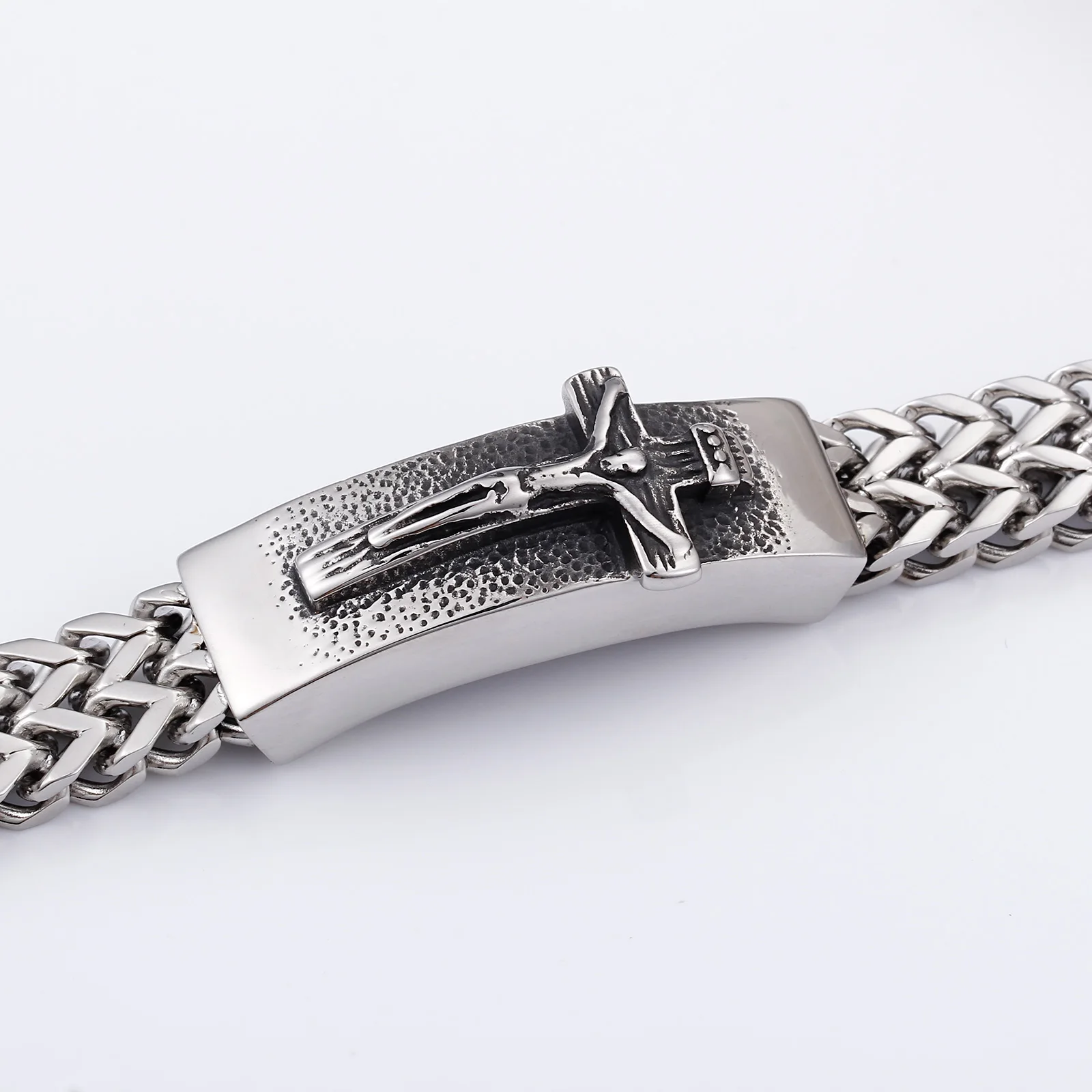 
Wholesale Religious Icons Jewelry Men Stainless Steel Chain Jesus Cross Bracelets Men 