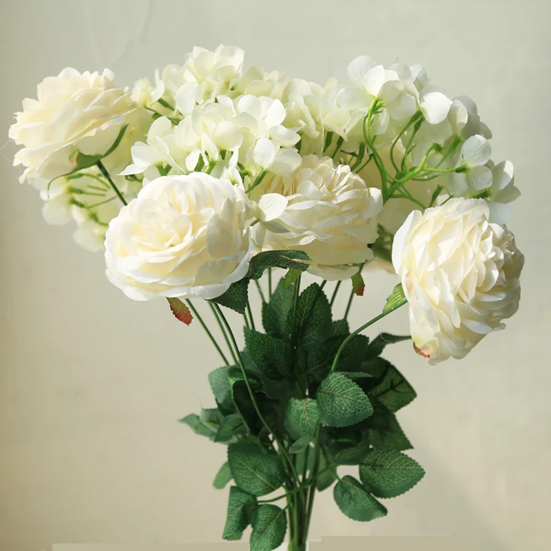 
flower bouquet for home decoration wholesale silk peony stems silk roses flower artificial peony rose head 