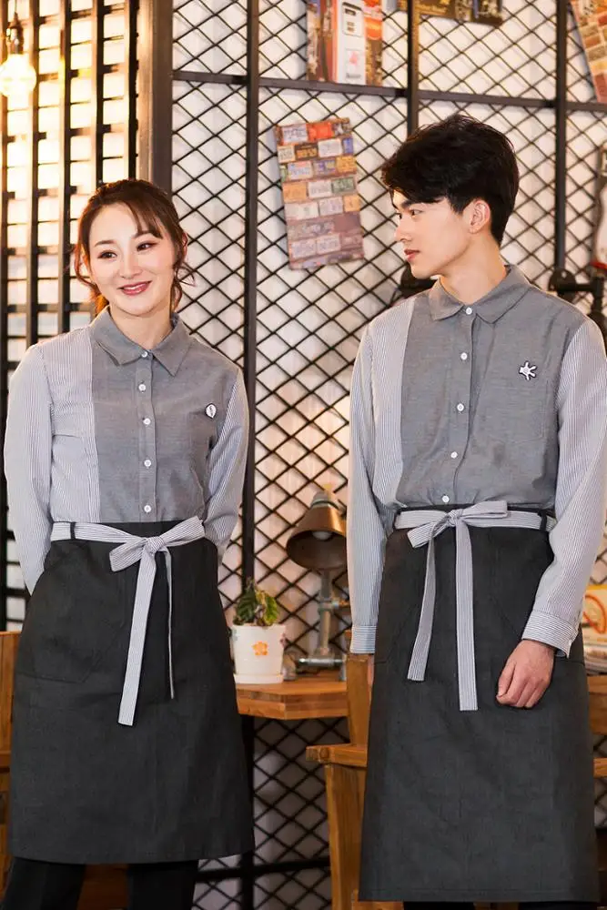 FashionTheme tea restaurant uniform  Wait Staff overalls KTV  Coffee bar work shirts clothes
