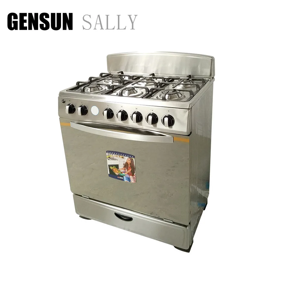 Stainless steel body Freestanding Installation gas cooking range with six burner