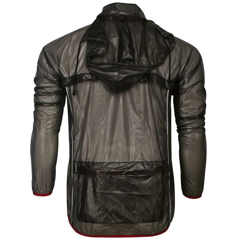 Black Transparent Waterproof Raincoat Fabric For Bicycle/ Cycling Wear with Reflective Tape Windproof Jacket