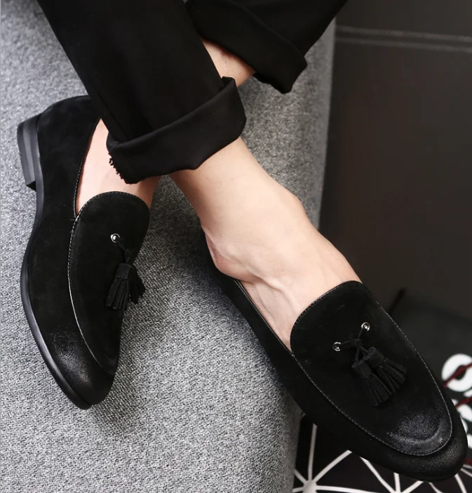 up-1102r Large Size Men Classic Slip On Shoes 2023 Wholesale Tassel Suede Leather Dress Shoes