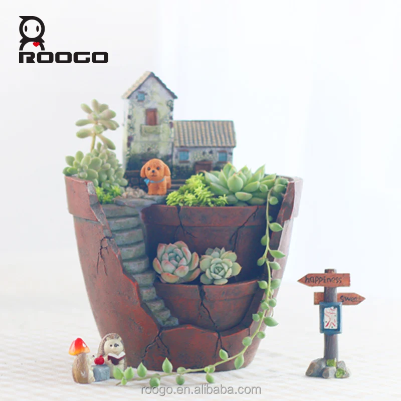 Roogo садовый в воздухе полимерный суккулент бонсай деревенский коттедж цветочный горшок многоместный горшок домашний и садовый декор