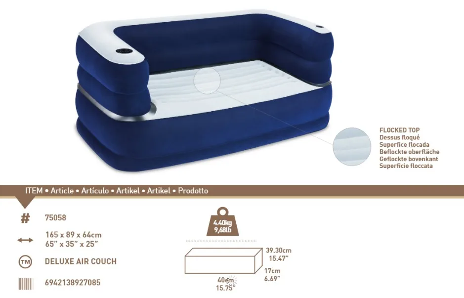 
Bestway 75058 65' x 35 'x 25' inflatable sofa furniture two seats couch 