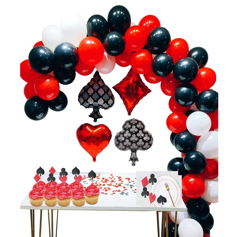 Las Vegas Casino Theme Party Decoration Set Black Red Latex Balloon Casino Night Poker Event Casino Birthday Decoration