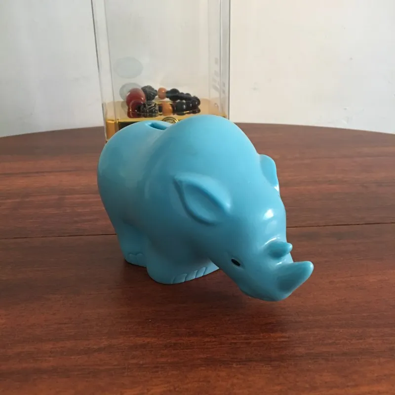 custom plastic cute rhino coin bank animal money box with lock and key cute piggy bank