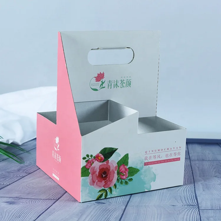 
Custom Size Logo Disposable Printing Paper Cup Holder Tray for Coffee 