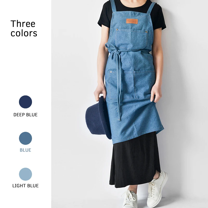 Korean version of canvas kitchen Japanese denim cotton apron coffee shop milk tea overalls restaurant room custom printed logo
