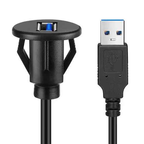 LBT USB 3.0 Flush Mount Cable w/Buckle- Dashboard Panel Dash Mount 1 Port USB Socket Plug Extension Wire Cord Waterproof Cable