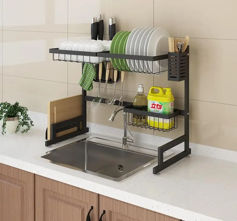 65cm 26inches Amazon Hot Sell High Quality Kitchen 2 Tier Stainless Steel Dish Draining Rack