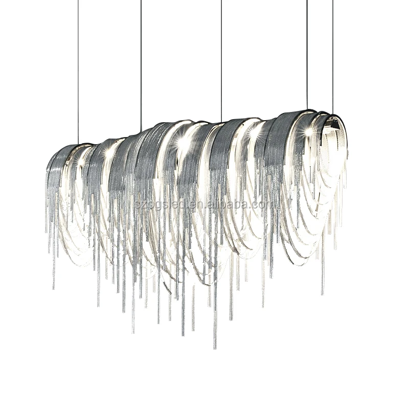 Hot sell large simple waterfall shape aluminum chain tassel pendant light chandelier