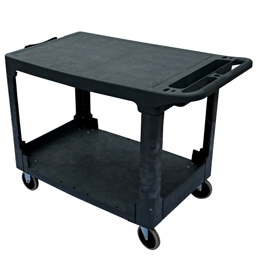 Пластиковая тележка с тремя поддонами и плоским верхом