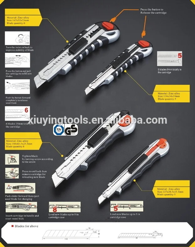 
25mm auto lock alloy utility knife cutter side cutter knife 