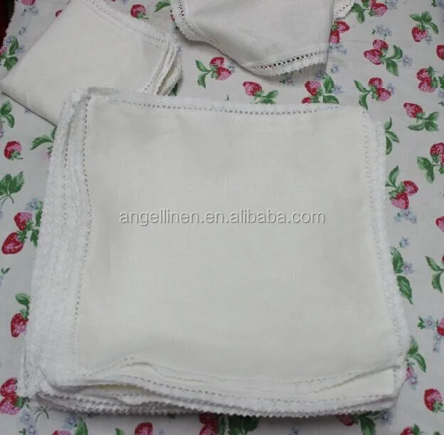 100% linen handkerchief with cotton lace in white color