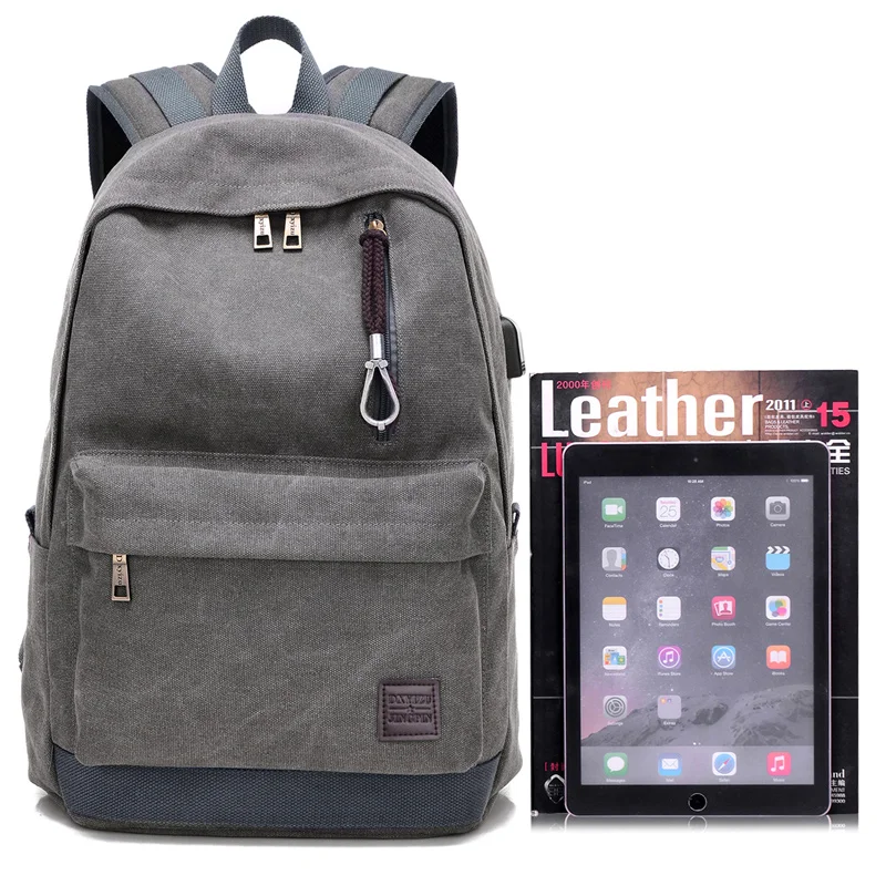 Multi-functional school bag canvas day pack backpack computer backpack with earphone outlet