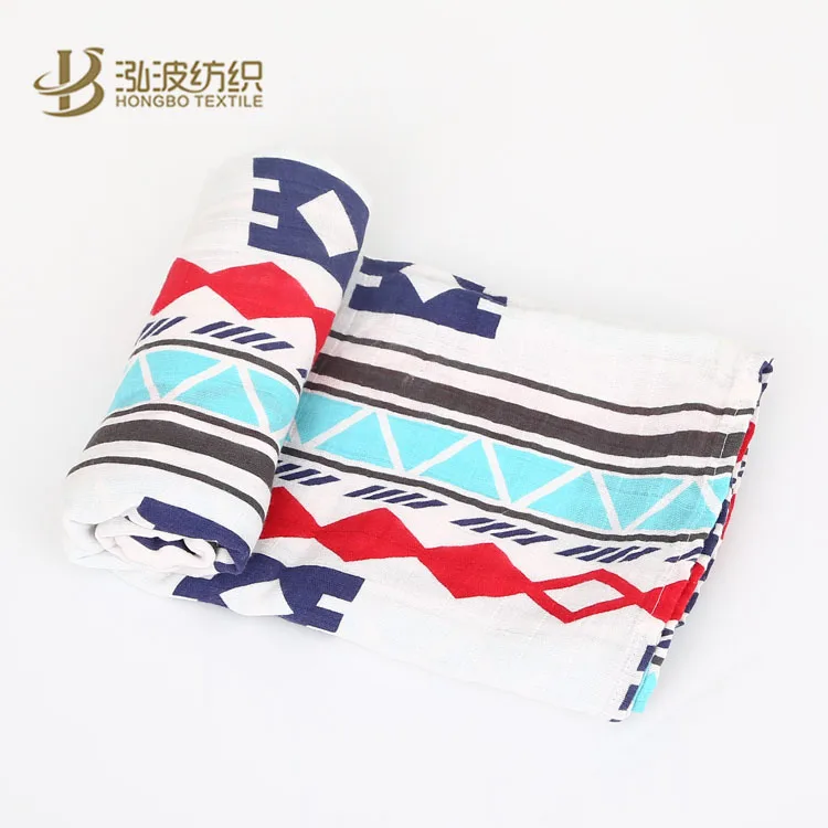 Baby Blanket Manufacturer 100% Cotton Printed Muslin Fabric Baby Swaddle Blanket Bamboo Baby Muslin Wrap Cloth