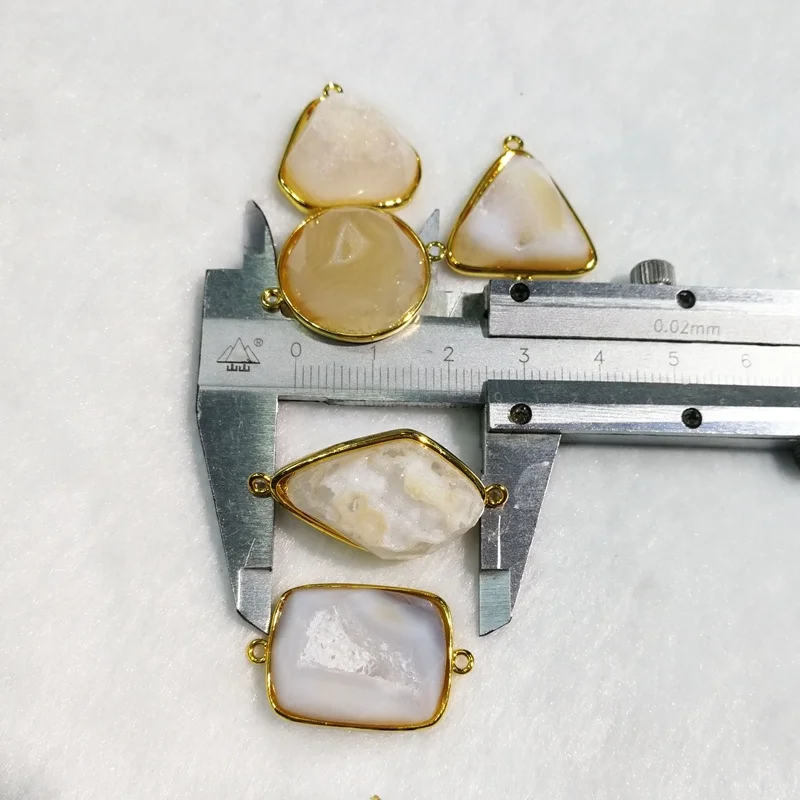 In stock natural agate druzy bezel bracelets freeform pendant connector jewelry charms fashion bracelet gemstone geode pendant