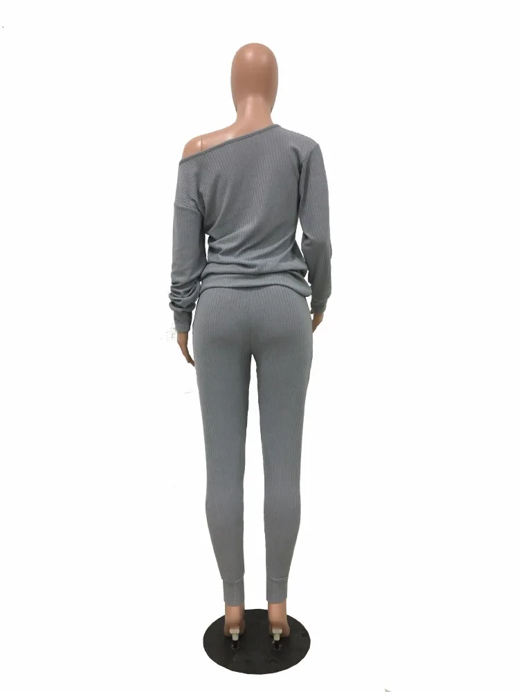 Fall Rib Knit Sweater And Pant 2 Piece Outfit Ladies Knitted two piece Traccksuit Set