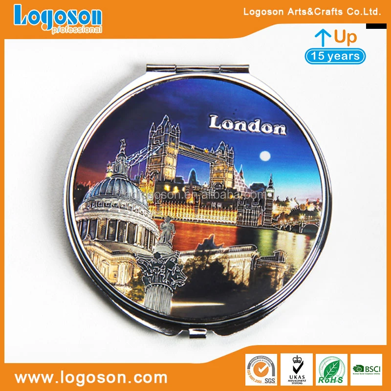 London Creative Souvenirs Metal Frame Mirrors Flexible Pocket Mirror with Logo Personalized Handheld Mirror