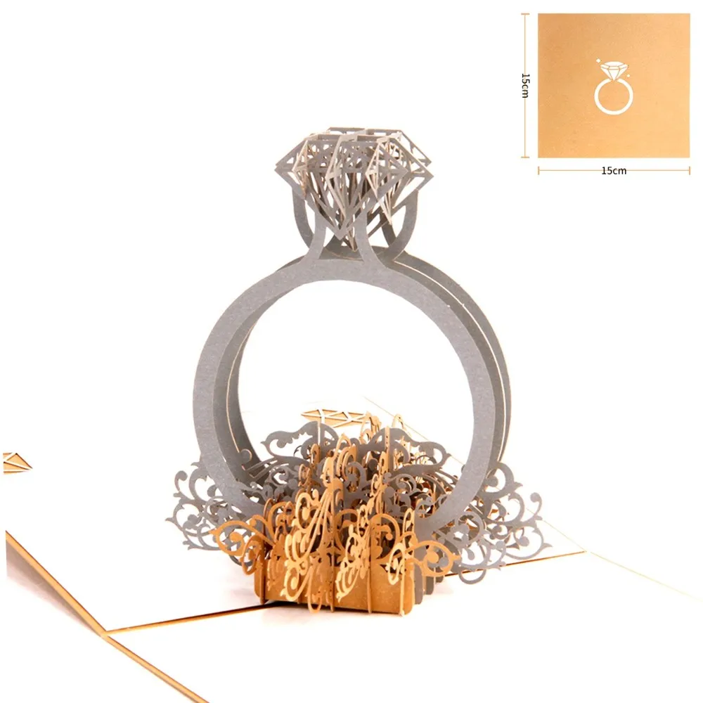 
Customise 3D Pop Up Flower Basket Ring Wedding Invitations Romantic Greeting Cards For Wedding Party 