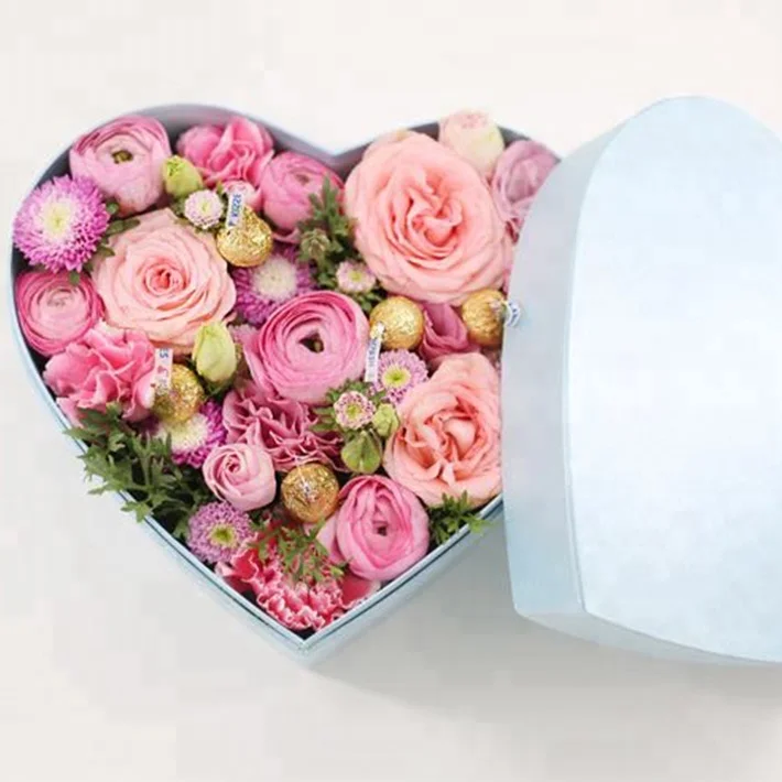 
Custom High-end Heart Shape Rigid Cardboard Waterproof Flower Box with Plastic Insert Flower Packaging Pantone Color & CMYK 