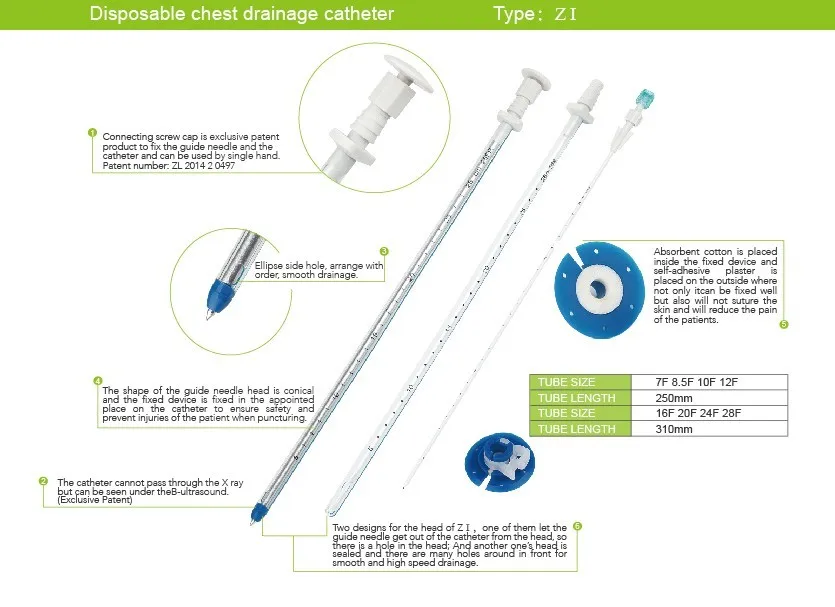 OME chest tube with trocar for thoracic surgery CE ISO