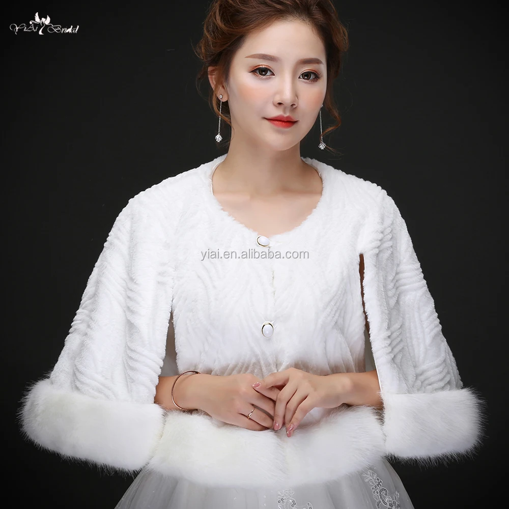 
LZP219 No collar Pinstripe With Button Mink Jacket White Fur Bolero Winter Wedding Coat 