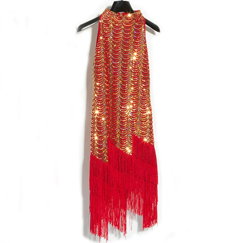 
modern sexy off shoulder fish sequin latin dance dress with tassel 