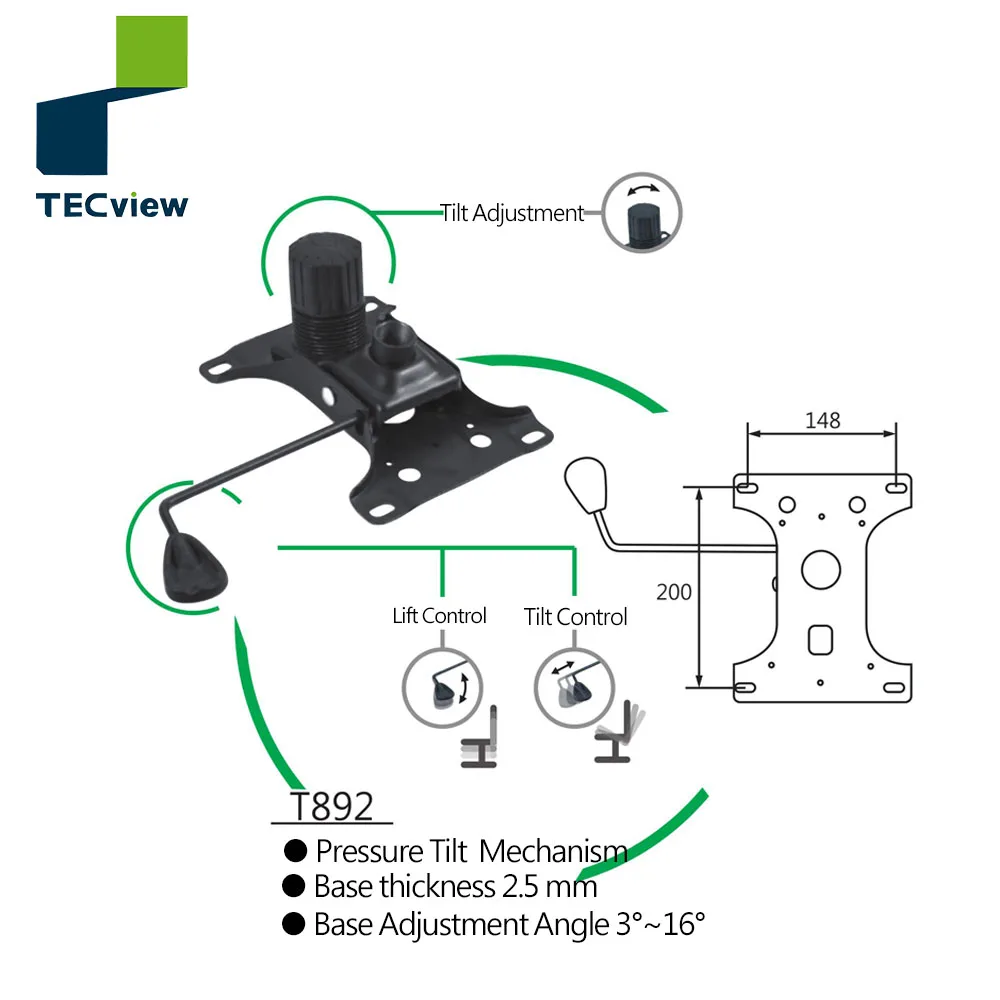Давление под наклоном поворотный блокировки функции безопасности и механизмы кресла части для офисных стульев с задней регулировки