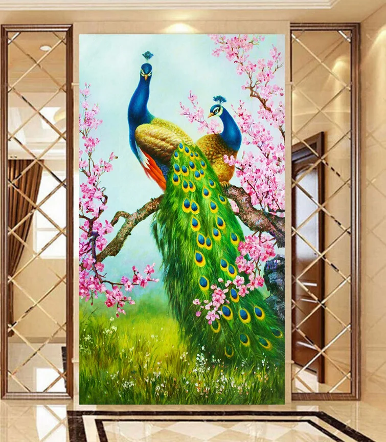 Pretty green peacock art canvas painting diamond painting