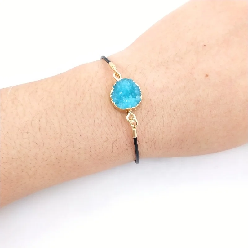
black leather gold charm bracelet femme colourful resin adjustable size 