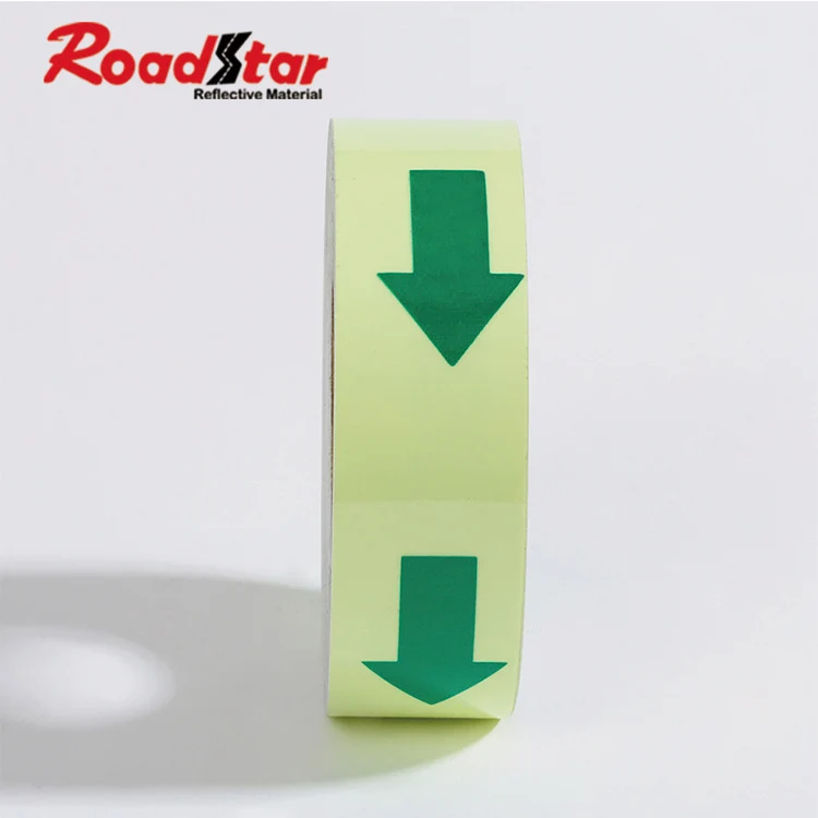 wholesale 5 cm arrow printing glow in the dark fluorescent PVC sticker for exit sign