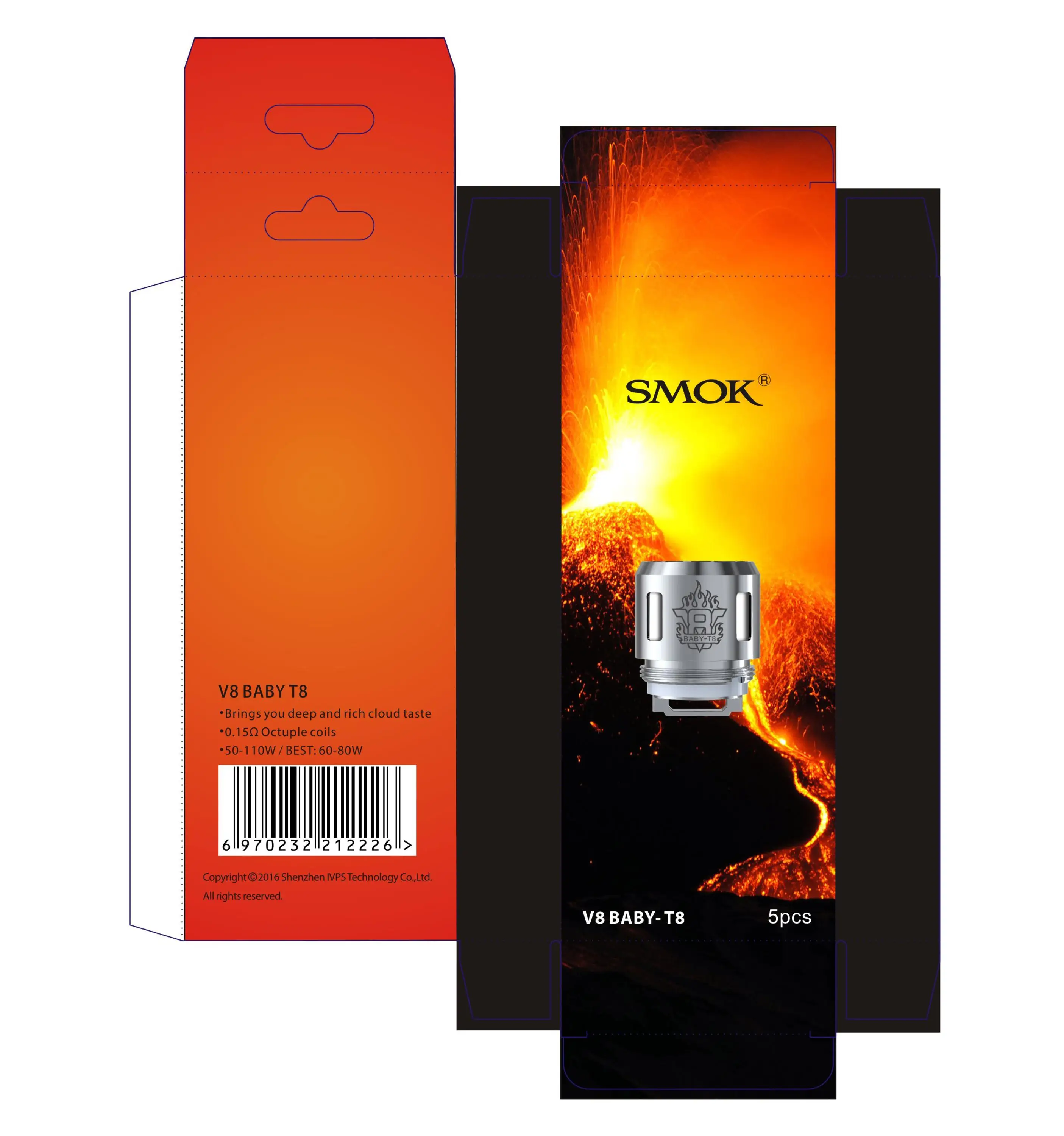 
Hot selling SMOK V8 Baby-T8 coil 0.15ohm V8 baby coils 5pcs per pack 