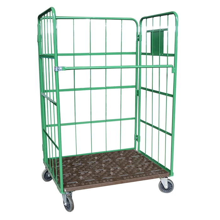 Three Sided Open Front Mesh Pallet Steel foldable storage trolley cart TC4631,Logistic tool cart