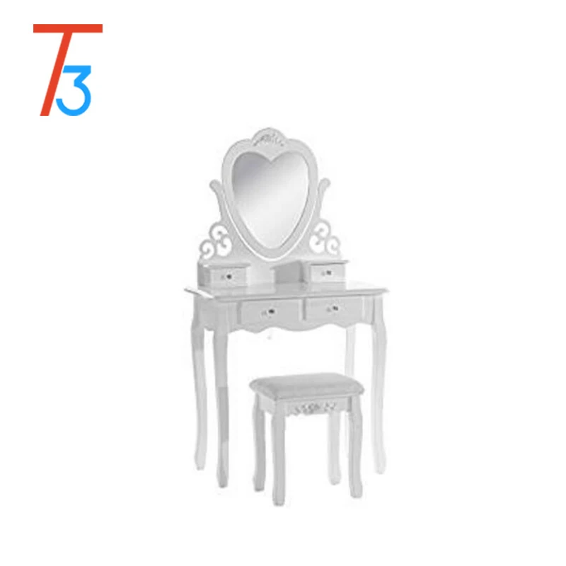 Туалетный столик с зеркалом и табурет 4 ящика МДФ и твердой древесины белый 68x138x40 см туалетный столик