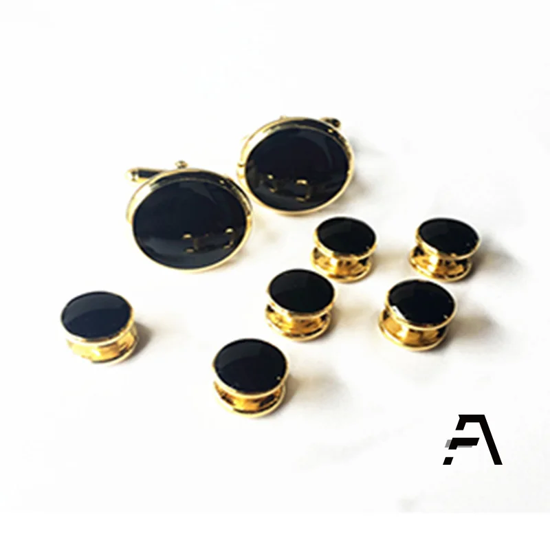 Black  shell Cufflinks and Shirt Stud Set For Men