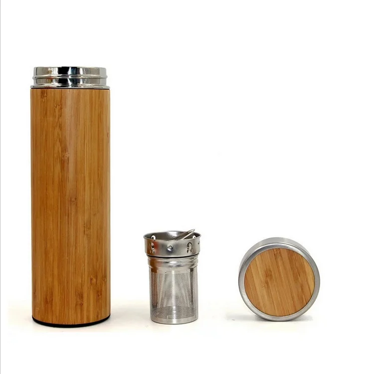  12/14 унций натуральный фляга изоляции вакуум кофе кружка бамбук бутылка для воды с крышкой заварки чая