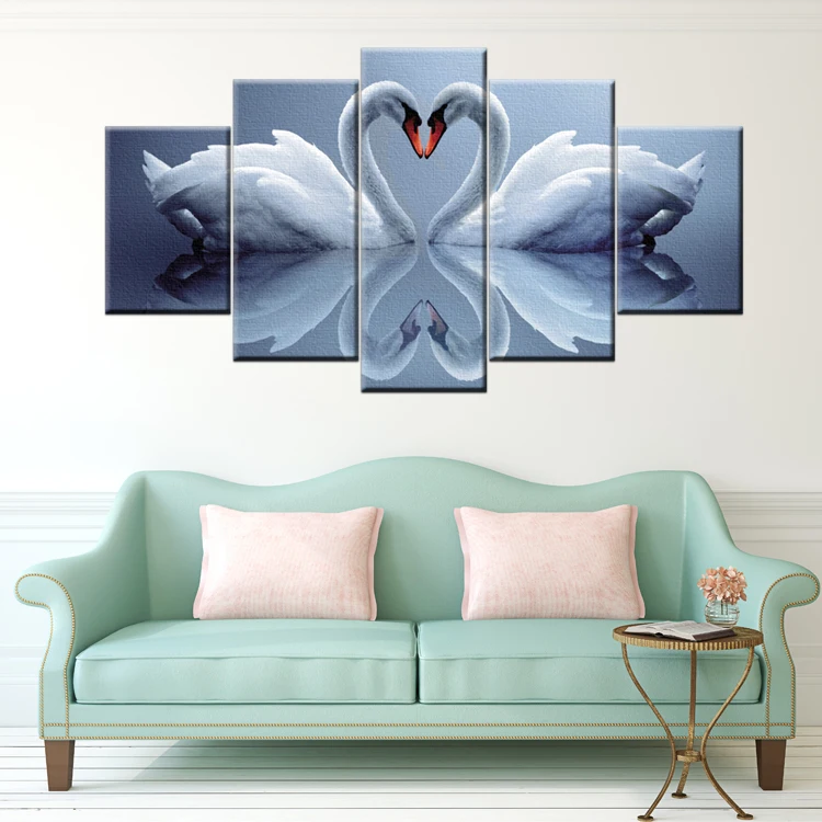 Beautiful loving white geese 5 pieces home goods wall art canvas painting
