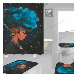 High quality Waterproof polyester fabric 4 pieces bathroom custom romantic digital printed shower curtain