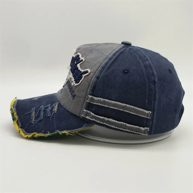 Wholesale Custom Washed Cotton Hat 5 Panel Applique Embroidery Worn-Out Plain Distressed Baseball Cap