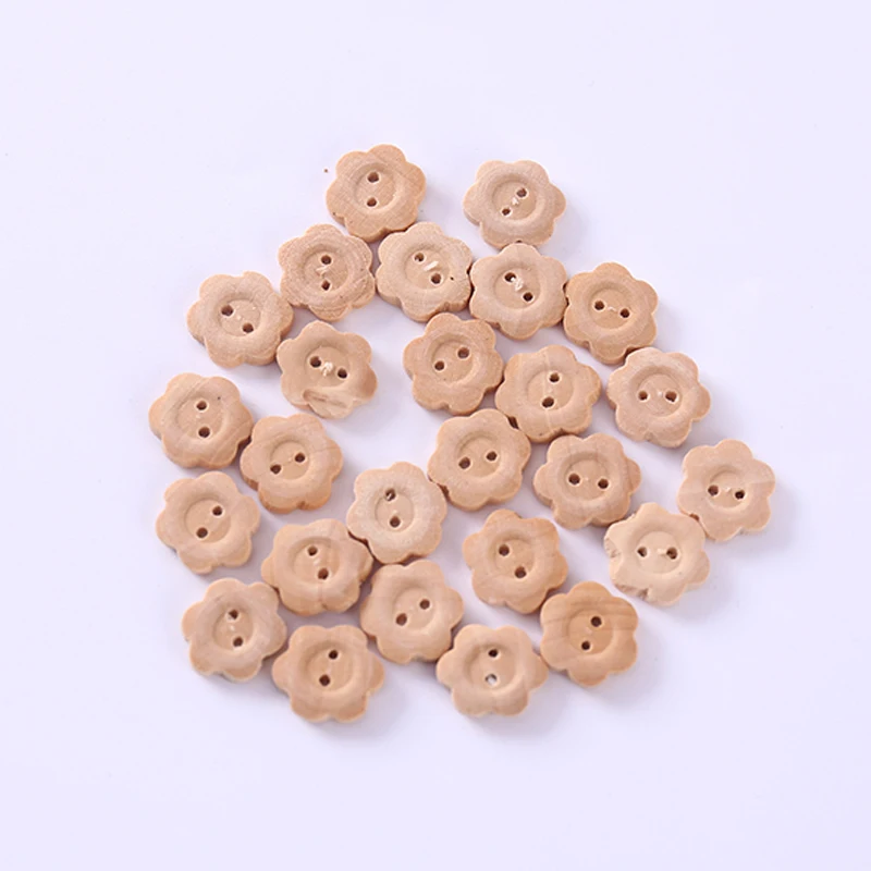 Fancy Children Garments Natural Color Printed 25x25MM Round Shaped With Flower Wooden Button