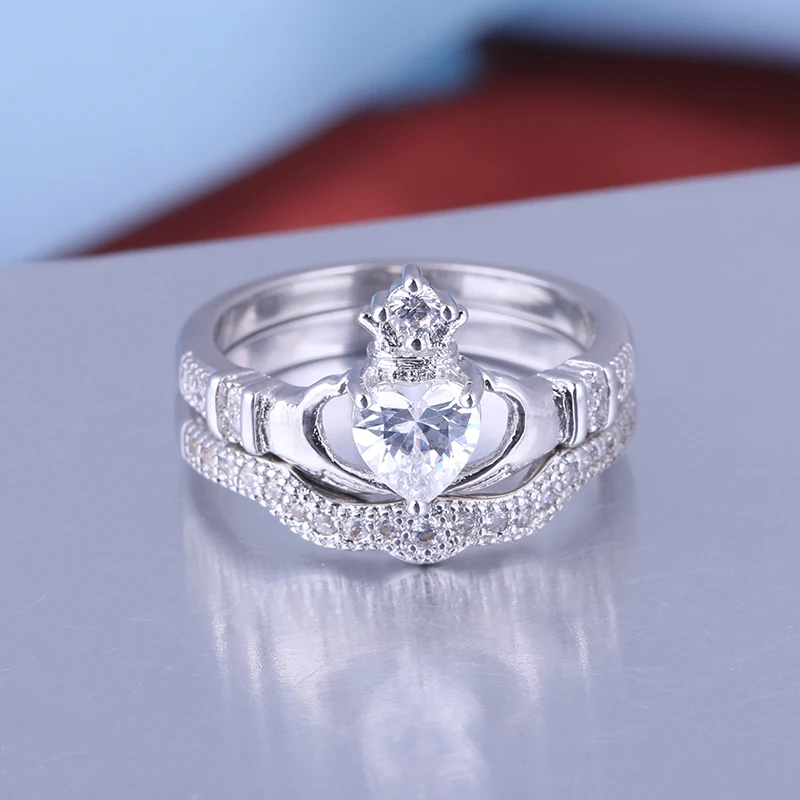 Heart shape cubic zirconia silver ring buy online claddagh ring in sterling silver