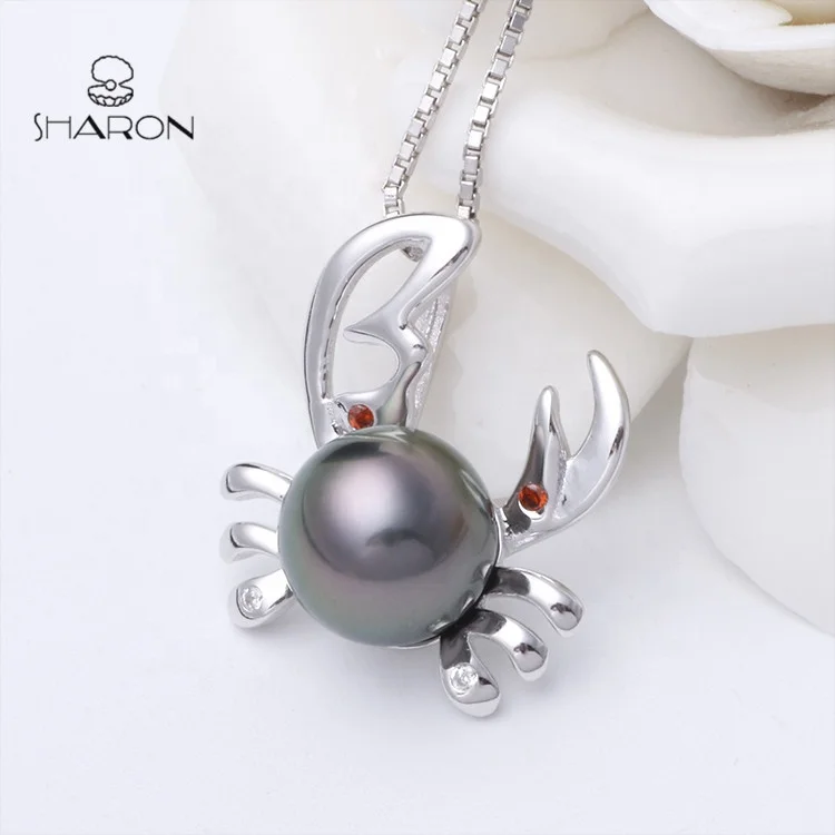 Animal Series Freshwater Pearl Pendant Cute Crab Sterling Silver Cultured Pearl Necklace Price