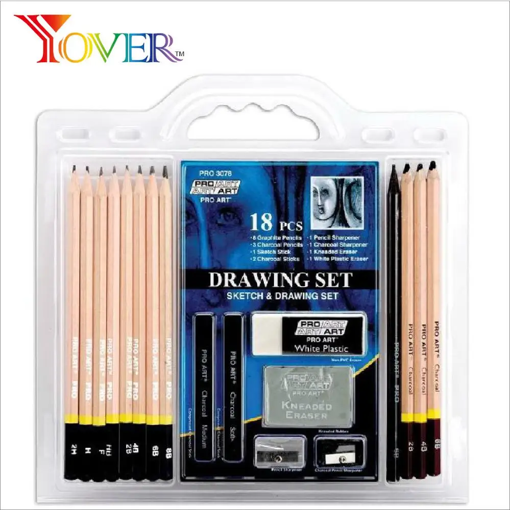 18pcs Graphite Pencil and Sketching Pencil Kit in Clamshell Case