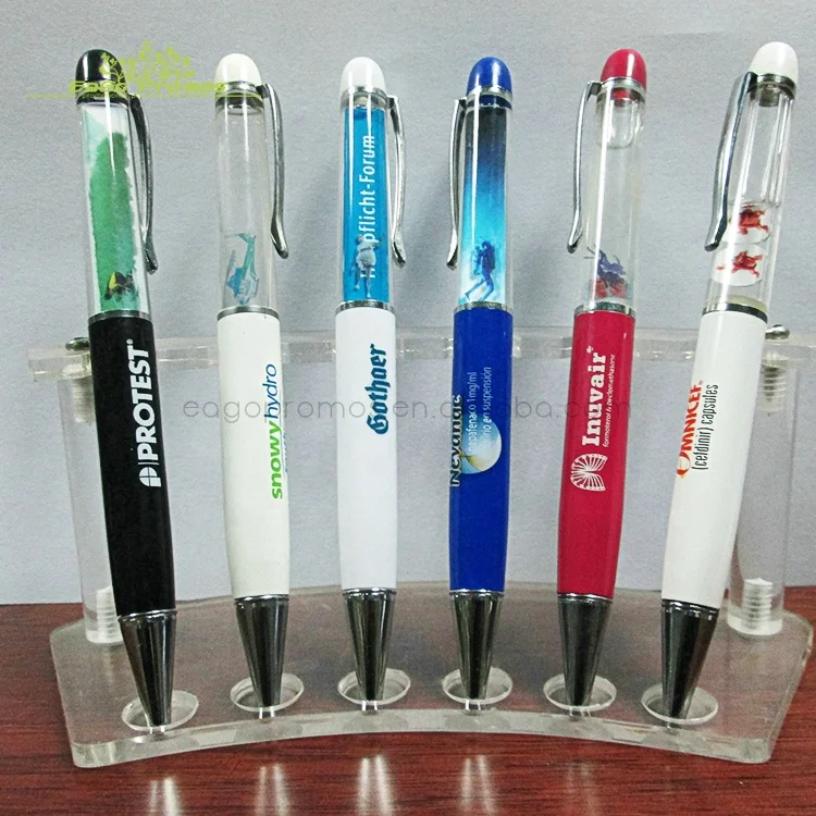 2024 Hot selling promotional customized logo liquid floating pen with 2D or 3D attachments