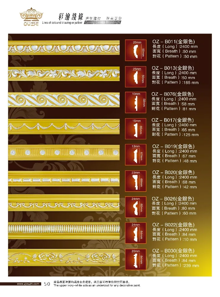 High Quality Pop Ceiling Coving Pu Cornice Polyurethane Crown Moulding for Building Material
