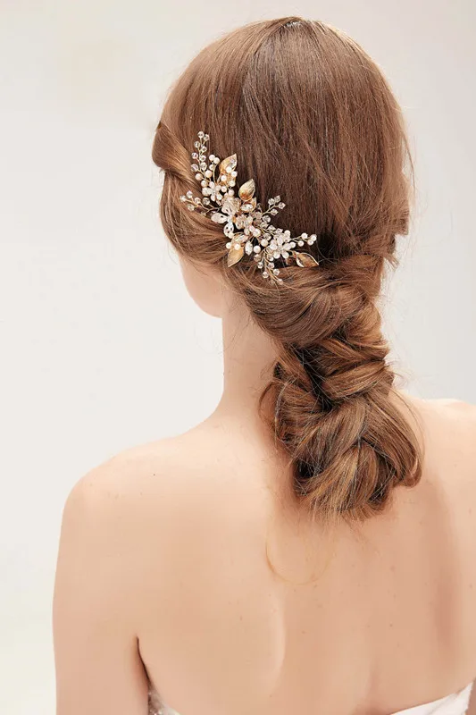 Fashion Flower Shape Crystal Rhinestone Handmade  Hair Comb For Women
