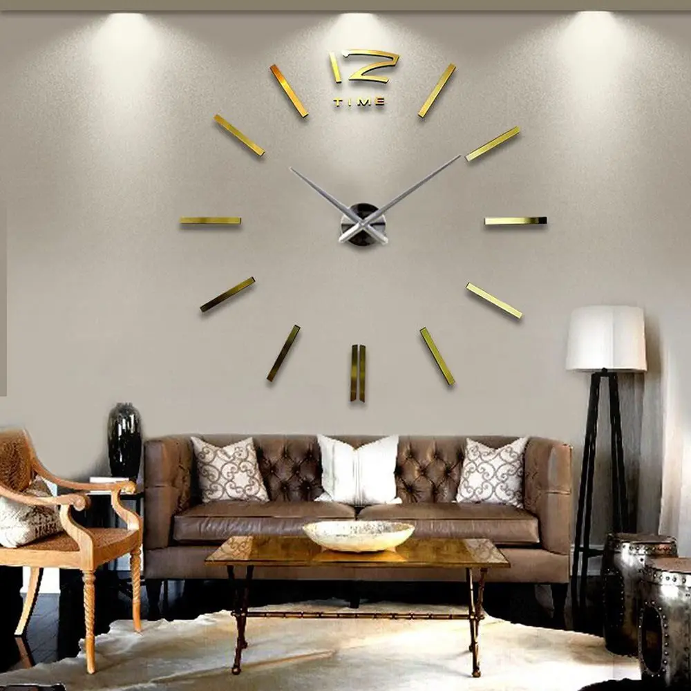 DIY Large Watch Wall Clock Modern Design Scale Decor Stickers Set Mirror Effect Acrylic Glass Decal Home Decoration